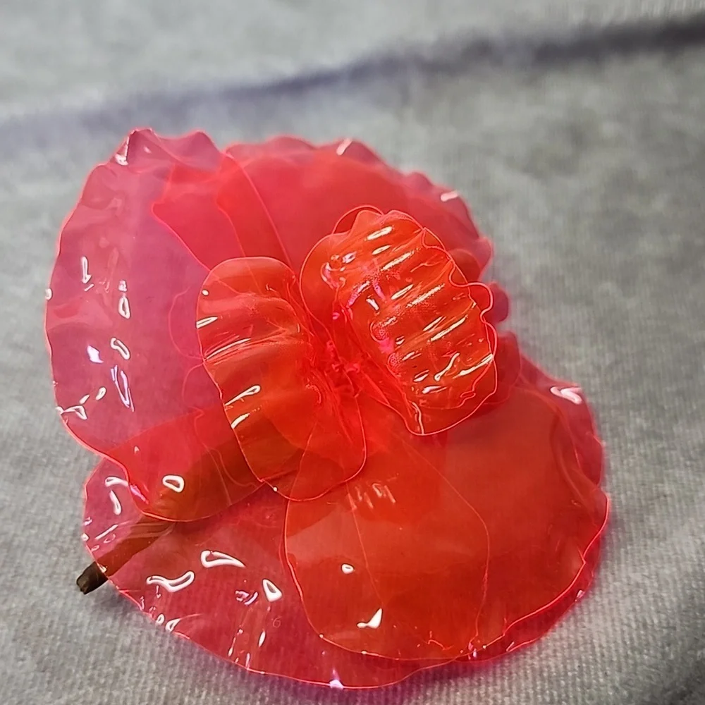 Chanel Hot Neon Pink Camelia Brooch PVC - Picture 5 of 5